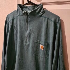 Carhartt Force Mens 2XL Relaxed Fit Quarter Zip Long Sleeve Pocket Shirt Teal